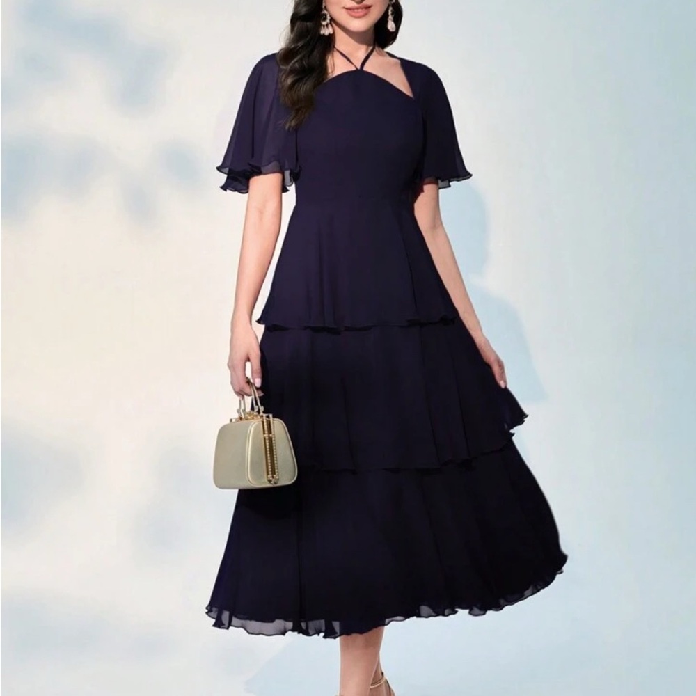Elegant Navy Blue Tiered Dress